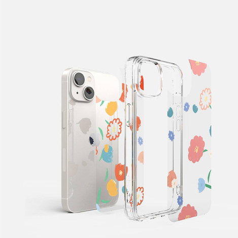 Ringke Fusion Design Armoured Sleeve Cover mit Gelrahmen für iPhone 14 Plus transparent (Floral) (FD637E31)