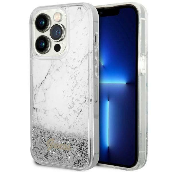 Guess GUHCP14XLCSGSGH iPhone 14 Pro Max 6,7" weiß/weißes Hardcase Liquid Glitter Marble