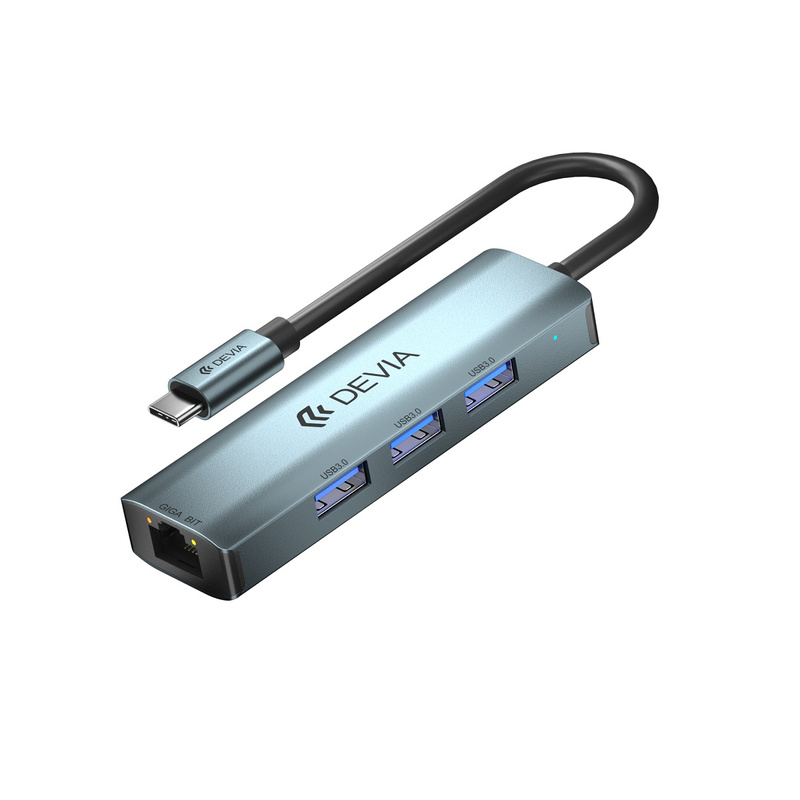 Devia adapter HUB 4w1 USB-C 3.1 do 3x USB 3.0 + RJ45 ciemnoszary