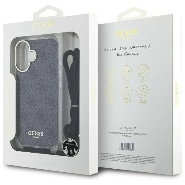 Original Handyhülle IPHONE 16 Guess Hardcase Crossbody Cord 4G Print (GUHCP16SHC4SEK) schwarz