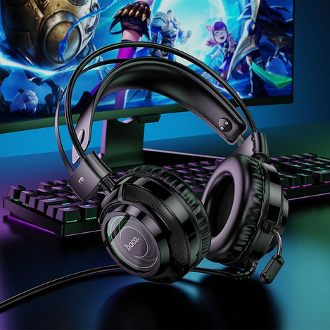 HOCO słuchawki przewodowe USB A + Jack 3,5 mm z mikrofonem gamingowe W110 2 m czarne