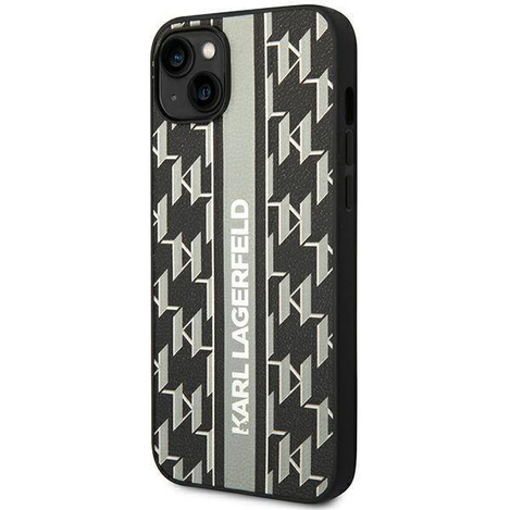 Original Handyhülle IPHONE 14 PLUS Karl Lagerfeld Hardcase Monogram Stripe (KLHCP14MPGKLSKG) grau