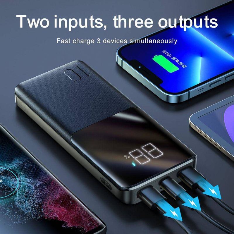 Power Bank 10000mAh 22.5W 2xUSB QC3.0 + USB-C PD3.0 + Micro USB External Battery Fast Charge JOYROOM JR-QP191 black