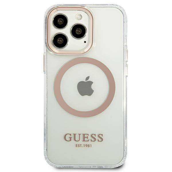 Original Handyhülle IPHONE 13 PRO MAX Guess Hard Case Metal Outline Magsafe gold