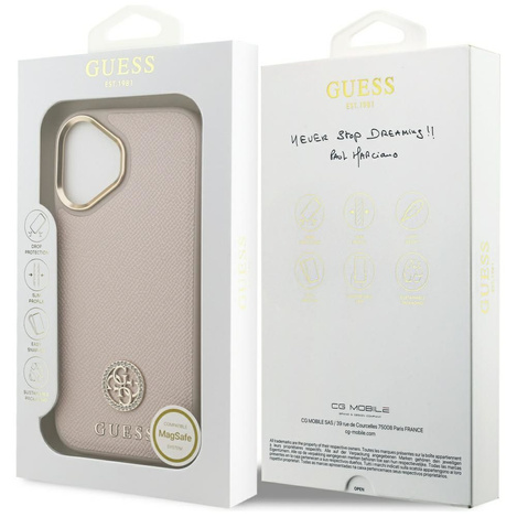 GUESS futerał do IPHONE 17 kompatybilny z MagSafe GUHMP17SPGCRMDEP (PU W/ Grained Strass Logo) różowy