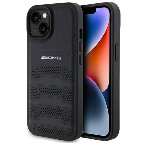 AMG Lederhülle mit geprägten Linien für iPhone 15 Plus – Schwarz