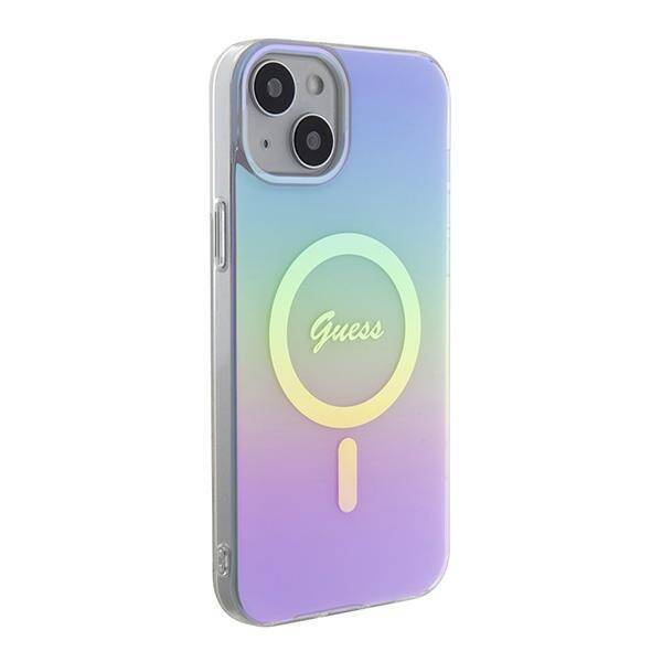 Oryginalne Etui APPLE IPHONE 15 Guess Hardcase IML Iridescent MagSafe (GUHMP15SHITSU) fioletowe