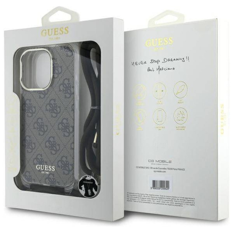 Original Case IPHONE 16 PRO MAX Guess Hardcase Crossbody Cord 4G Print (GUHCP16XHC4SEW) brown