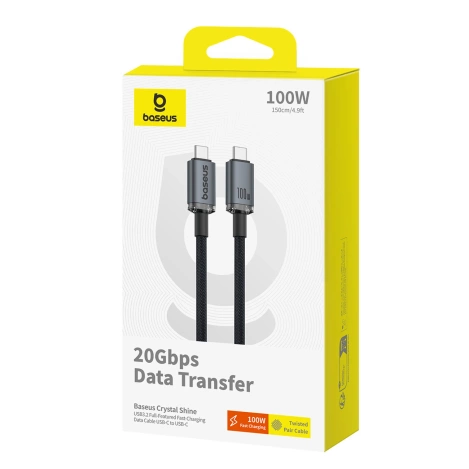 Kabel Baseus Crystal Shine CB000089 USB-C / USB-C USB3.2 100W 20Gbps 1.5m - czarny