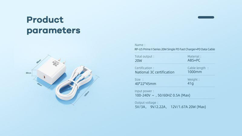 ŁAD SIEC REMAX PRIME II SERIES 20W RP-U5 + KABEL USB-C/LIGHTNING 1M