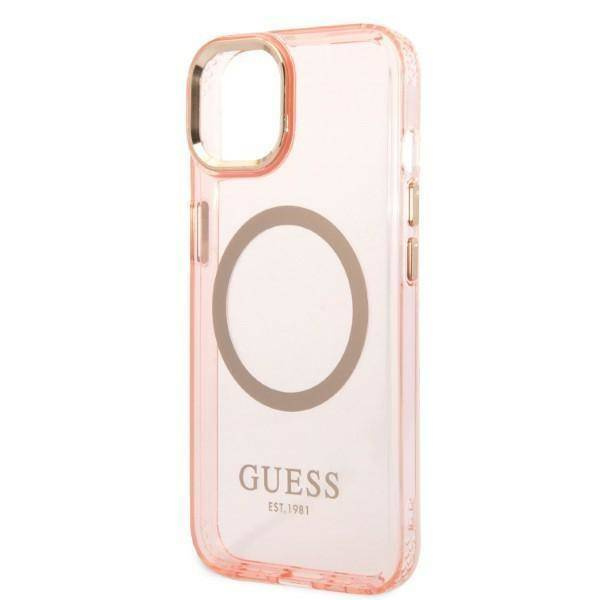 Guess Gold Outline Translucent MagSafe - Etui iPhone 14 Plus (różowy)