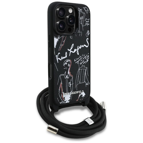 KARL LAGERFELD futerał do IPHONE 16 PRO KLHCP16LPGGRMPCK kompatybilny z MagSafe (CRSSBY Grained PU W/ Pattern & Logo) czarny