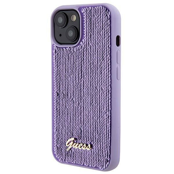 Guess Pailletten-Schriftzug-Metallgehäuse für iPhone 15 – Lila