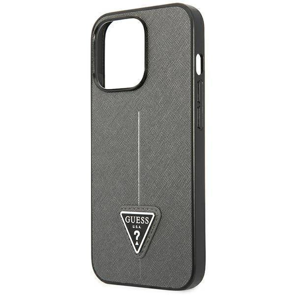 Original Case IPHONE 14 PRO MAX Guess Hardcase Saffianotriangle Logo (GUHCP14XPSATLG) silver