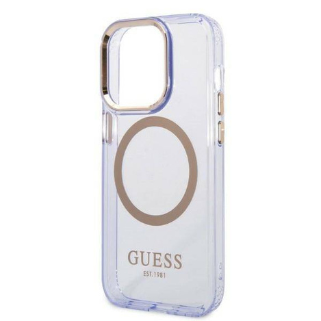 Guess GUHMP14LHTCMU iPhone 14 Pro 6,1" lila/lila Hartschale Gold Outline Translucent MagSafe