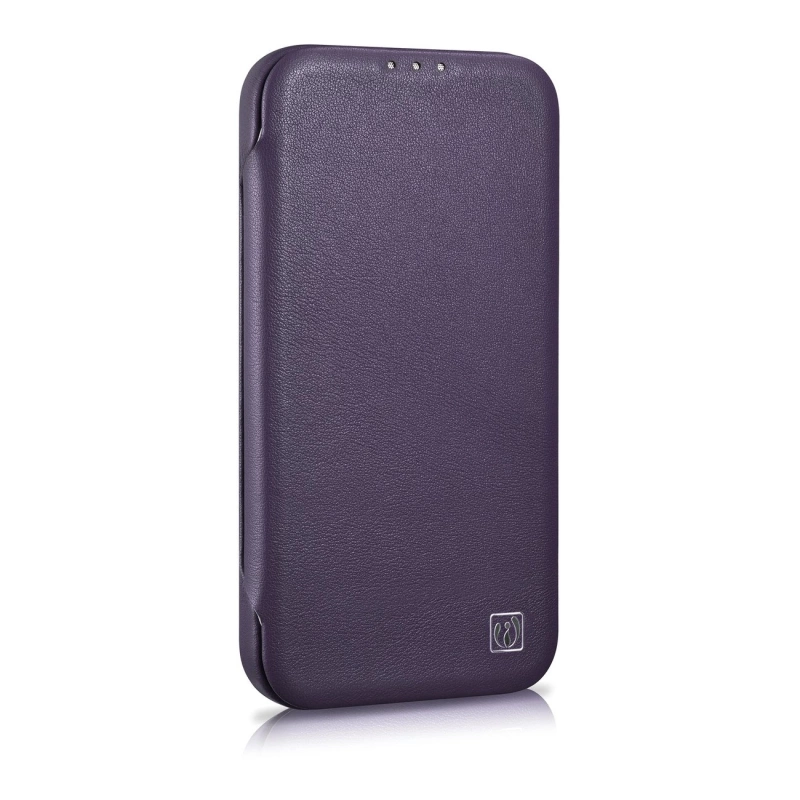iCarer CE Premium Leather Folio Case iPhone 14 Plus Magnetic Flip Leather Folio Case MagSafe Dark Purple (WMI14220715-DP)