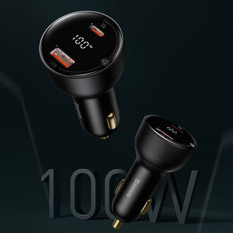 ŁAD SAM BASEUS SUPERME 1xUSB, 1xUSB-C 100W + KABEL USB-C 1M CZARNY/BLACK