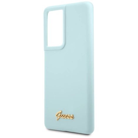 Guess GUHCS21LLSLMGLB S21 Ultra G998 niebieski/blue hardcase Silicone Script Metal Logo