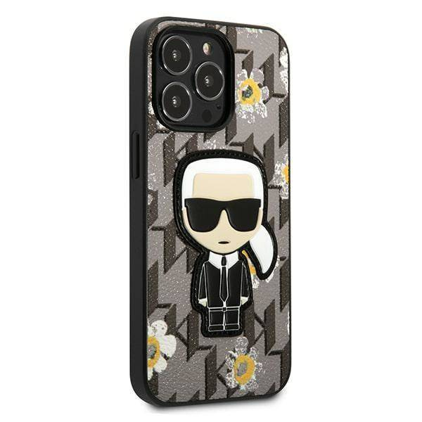 Original Handyhülle IPHONE 13 PRO Karl Lagerfeld Flower Ikonik Karl (KLHCP13LPMNFIK1) grau
