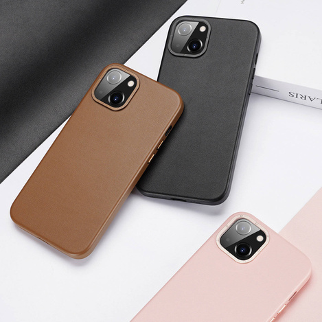 Dux Ducis Grit Ledertasche für iPhone 14 Max Elegante Kunstlederhülle (MagSafe-kompatibel) Braun
