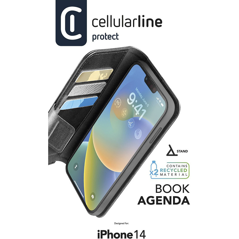Cellularline Book Agenda - Etui iPhone 14 z powłoką MICROBAN (czarny)
