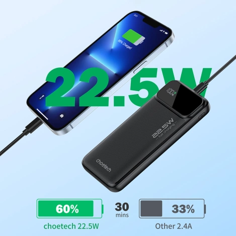 Powerbank Choetech B729 20000mAh 22.5W PD USB-A / USB-C - czarny