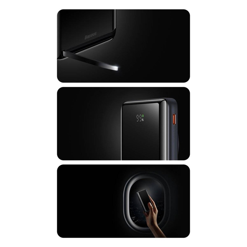Baseus Magnetic Bracket Powerbank mit MagSafe Wireless Charging 10000mAh 20W Overseas Edition weiß (PPCX000202) + USB Type C Baseus Xiaobai Series 60W 0.5m
