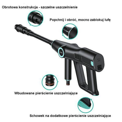 USAMS Myjka ciśnieniowa 5000 mAh + wąż ogrodowy 5m czarny/black BXXCQ01 (US-ZB252)