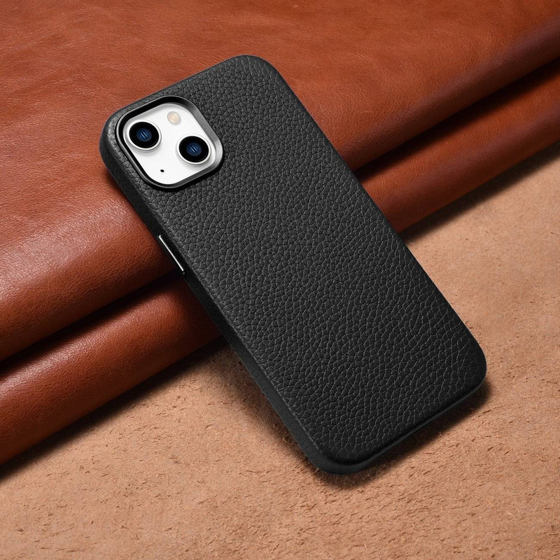 iCarer Case Leather genuine leather case for iPhone 14 Plus schwarz (WMI14220711-BK) (MagSafe compatible)