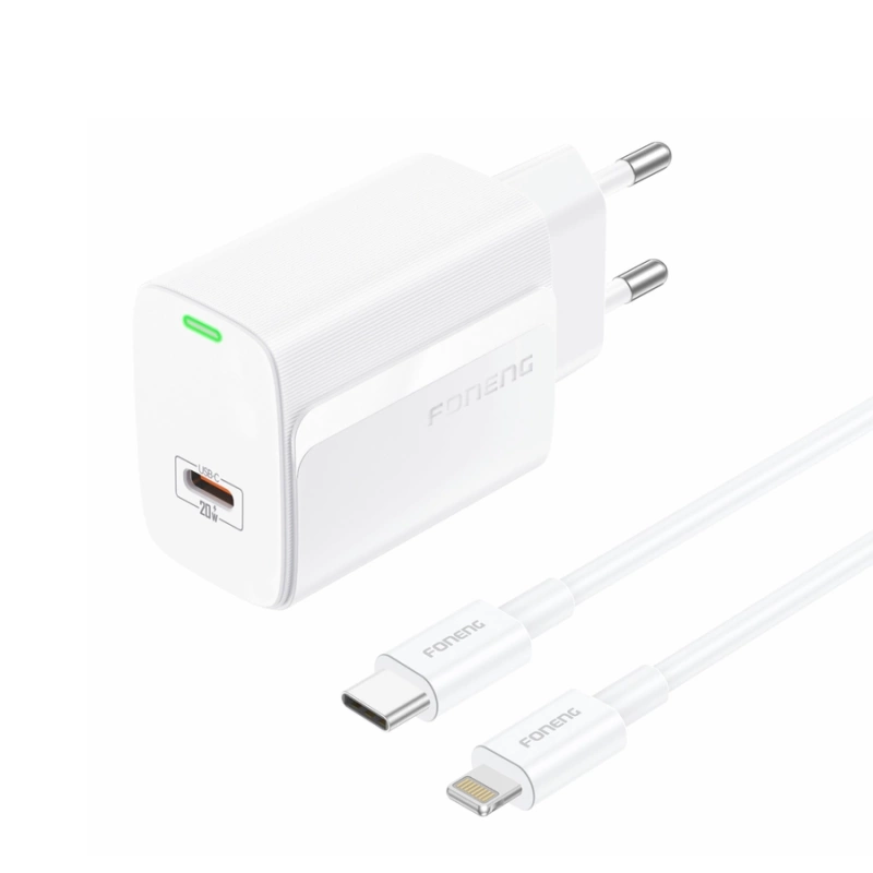 FONENG ładowarka sieciowa EU65 PD 20W 1xUSB-C + kabel USB-C - Lightning Biały