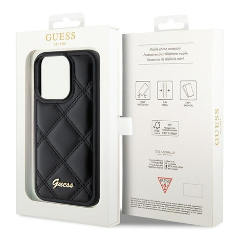 Guess nakładka do iPhone 15 Pro Max 6,7" GUHCP15XPSQSQSK czarna HC PU Quilted Metal Logo