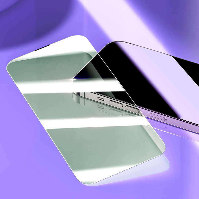 Baseus Full Screen Tempered Glass for iPhone 14 Pro with Anti Blue Light Filter and 0.3mm Speaker Cover + Mounting Frame