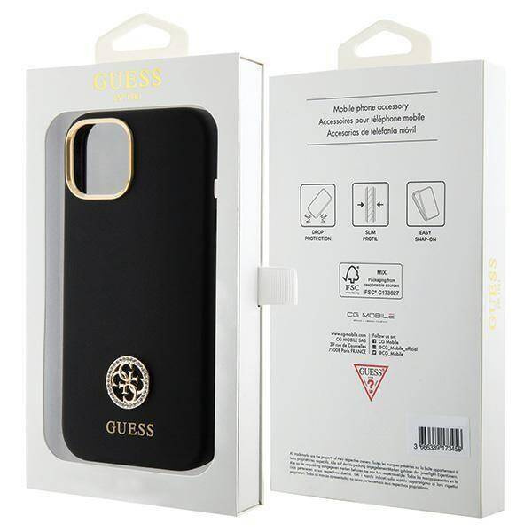 Original Handyhülle APPLE IPHONE 15 Guess Hardcase Silicone Logo Strass 4G (GUHCP15SM4DGPK) schwarz