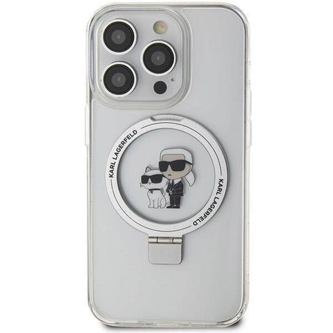 Original Handyhülle IPHONE 13 PRO Karl Lagerfeld Hardcase Ring Stand Karl&Choupettte MagSafe (KLHMP13XHMRSKCH) weiß