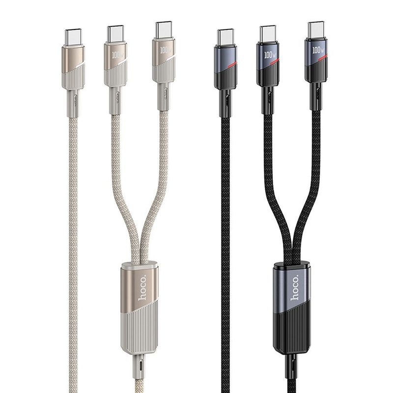 Kabel 2w1 USB C do USB C / USB C Hoco 5A 100W 1,2 m U139 złoty