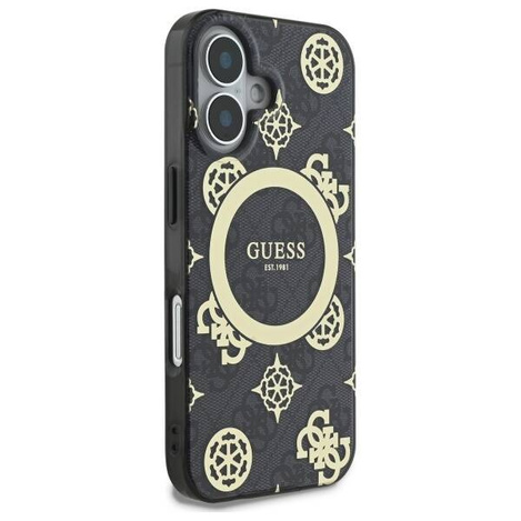 Original Handyhülle IPHONE 16 Guess Hardcase IML Peony On 4G Background MagSafe (GUHMP16SH4PYEEK) schwarz