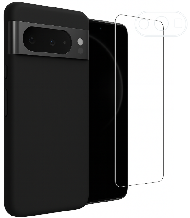Etui do Google Pixel 8 Pro czarne + Szkło na ekran + Szkło na aparat