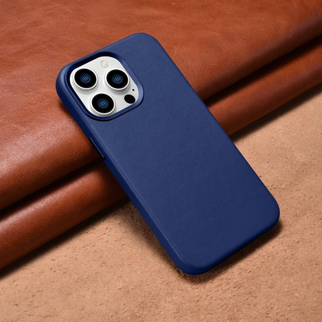 iCarer Case Leather genuine leather case for iPhone 14 Pro Max blau (WMI14220708-BU) (MagSafe compatible)