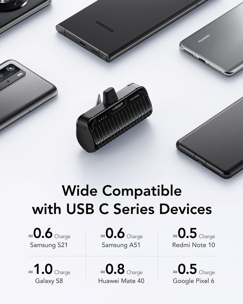 VEGER powerbank 5000 mAh z wbudowanym złączem Typ C PlugOn PD QC3.0 3A 20W W0558 czarny