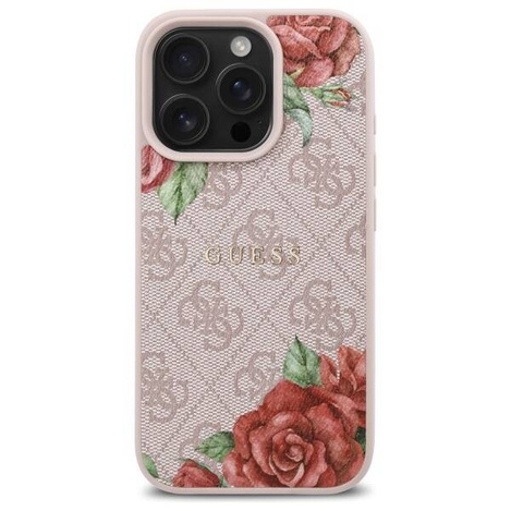 Original Handyhülle IPHONE 16 PRO Guess Hardcase 4G Flowers Print MagSafe (GUHMP16LP4ROPEMCP) rosa