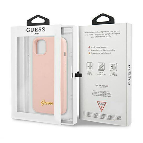Guess GUHMP13MLSLMGLP iPhone 13 6.1 &quot;Hellrosa / Hellrosa Hardcase Silikonschrift Gold Logo Magsafe