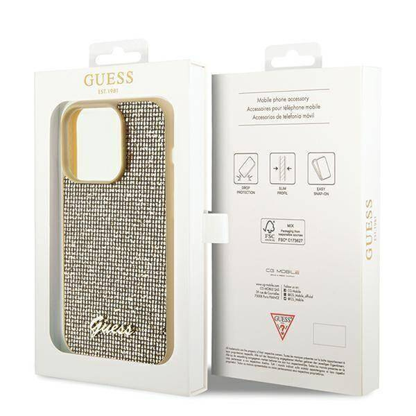 Oryginalne Etui GUESS Hardcase GUHCP14LPMSDGSD do iPhone 14 Pro (Disco Script Metal / złoty)