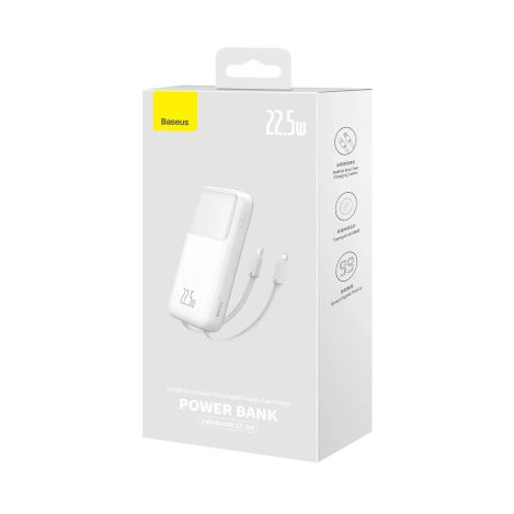 Baseus Comet Series Powerbank mit Display 10000 mAh 22,5 W – weiß + USB-A – USB-C 0,3 m Kabel – weiß