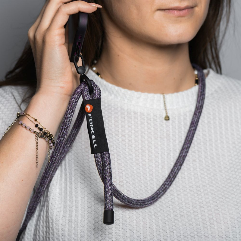 Smycz do telefonu crossbody z regulacją długości Forcell F-Design S10X165 (max 82,5cm w pętli) szaro fioletowa