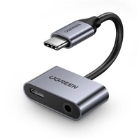 Ugreen adapter przejściówka rozdzielacz słuchawkowy USB Typ C - USB Typ C / 3,5 mm mini jack 1,5A szary (50596)