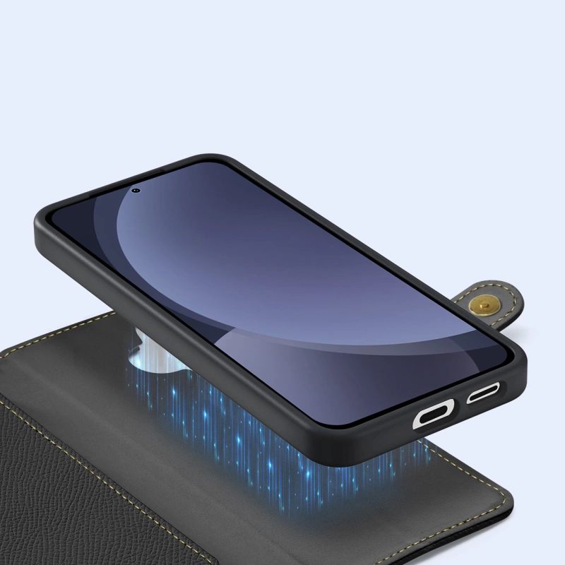 Dux Ducis Lawa Leather Case for Samsung Galaxy S25 with Detachable Magnetic Wallet - Black