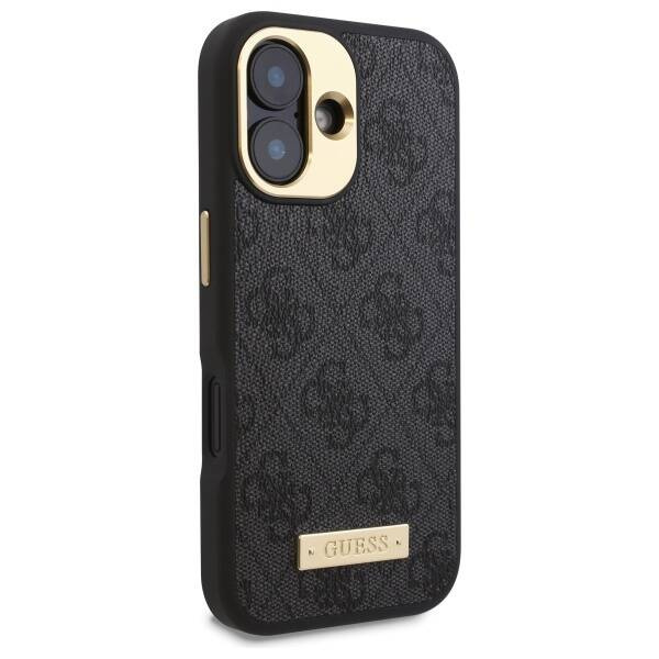 Original Handyhülle IPHONE 16 Guess Hardcase 4G Logo Plate MagSafe (GUHMP16SU4GPRK) schwarz