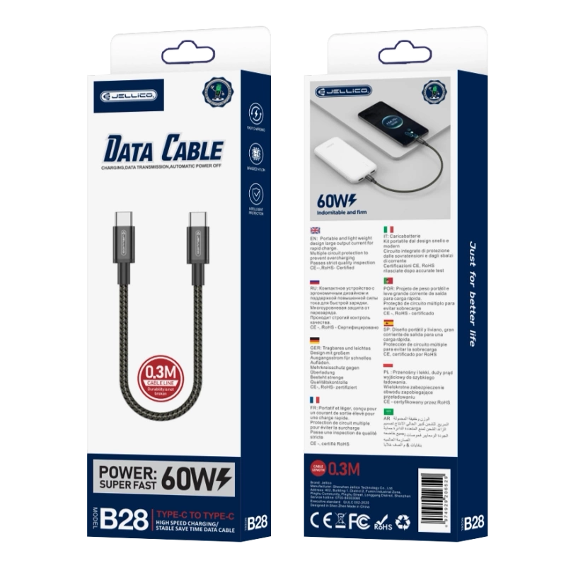 JELLICO Kabel B28 USB-C - USB-C PD 60W 0.3M schwarz