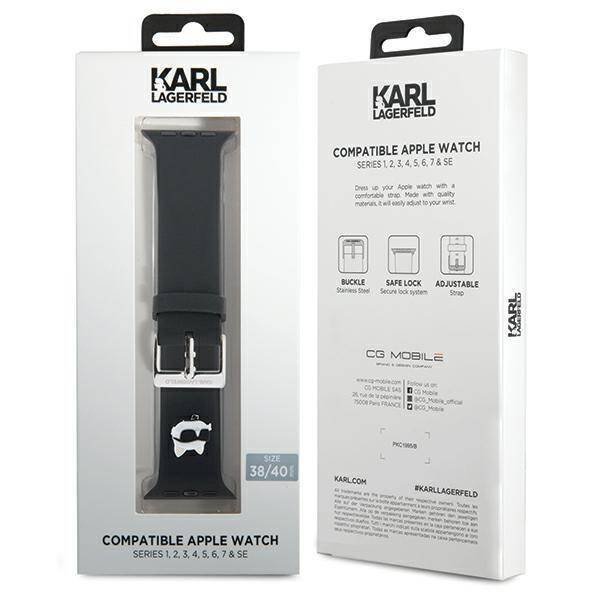 Armband für APPLE WATCH 4 / 5 / 6 / 7 / 8 / SE (38 / 40 / 41 MM) Karl Lagerfeld Strap 3D Rubber Choupette Head (KLAWMSLCNK) schwarz
