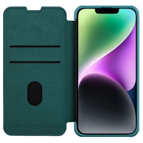 Nillkin Qin Leder Pro Hülle iPhone 14 Plus Kamerahülle Holsterhülle Klapphülle Grün